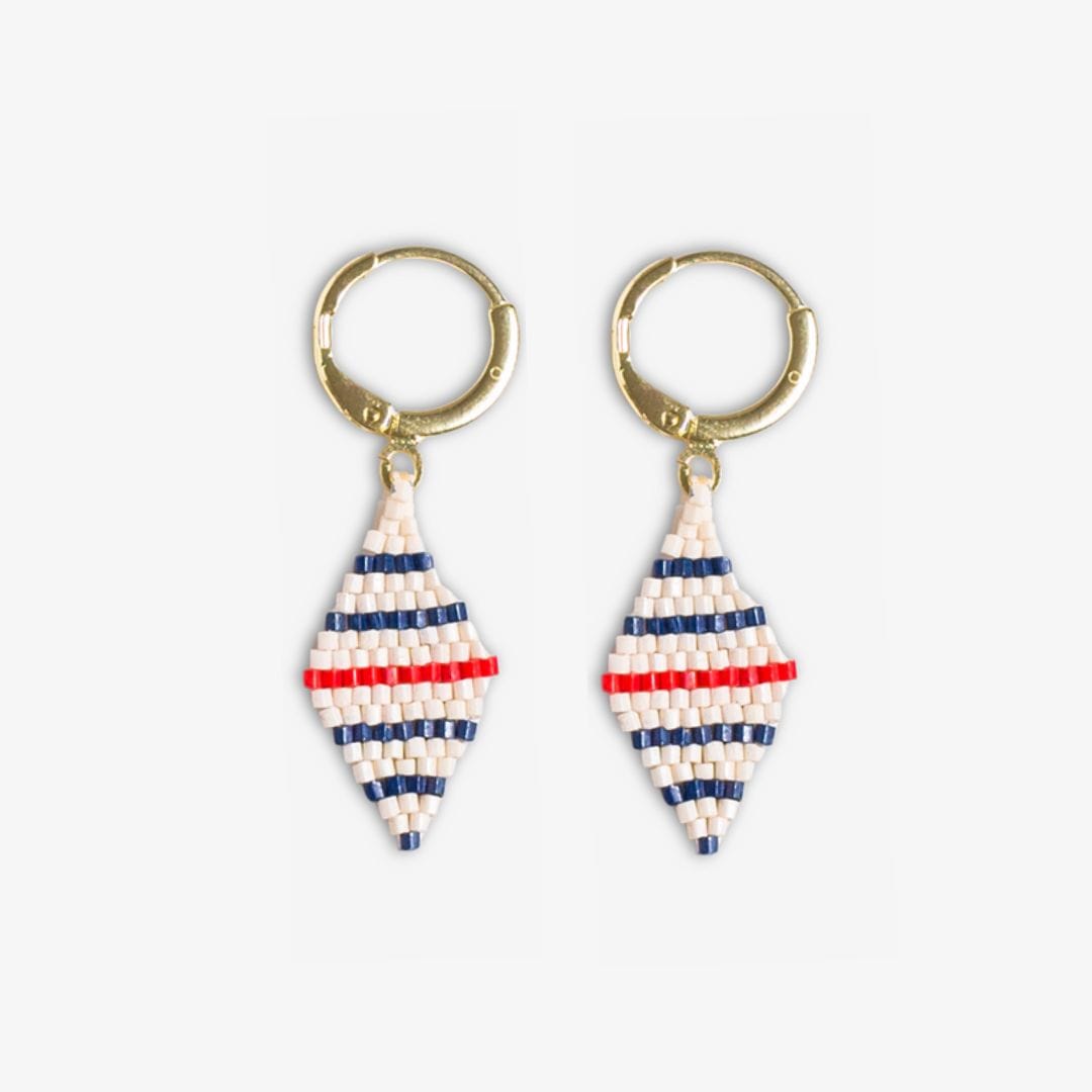 Carmen Mini Gold Hoop Single Horizontal Stripes Beaded Drop Earrings Navy Wholesale