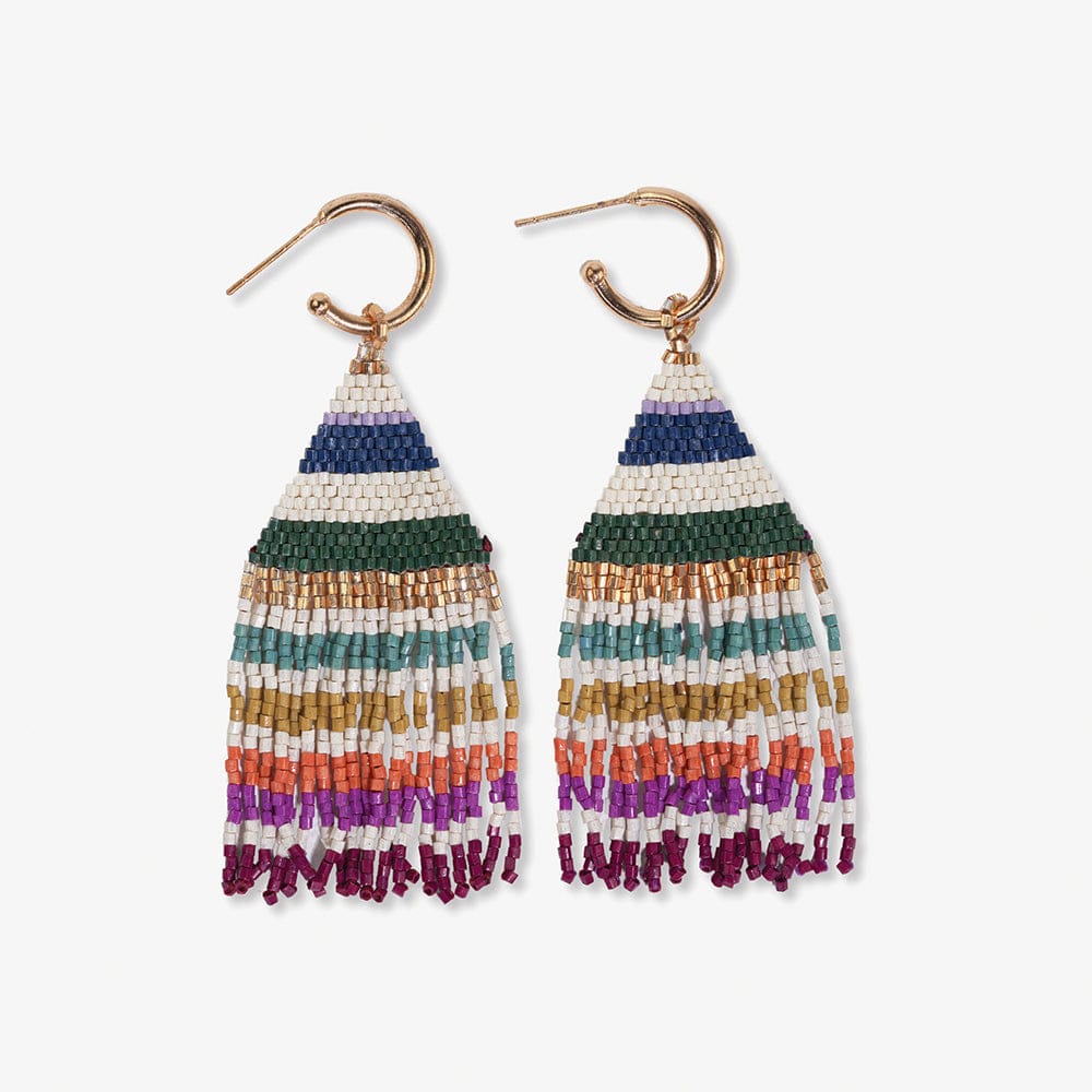 James Mini Gold Hoop Horizontal Stripes Beaded Fringe Earrings Muted Wholesale