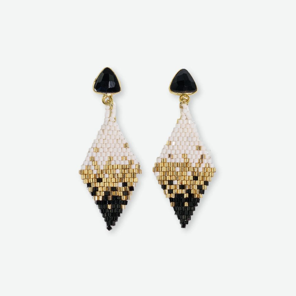 Sky Small Diamond Drop with Semi-Precious Stone Post Earrings Black Wholesale
