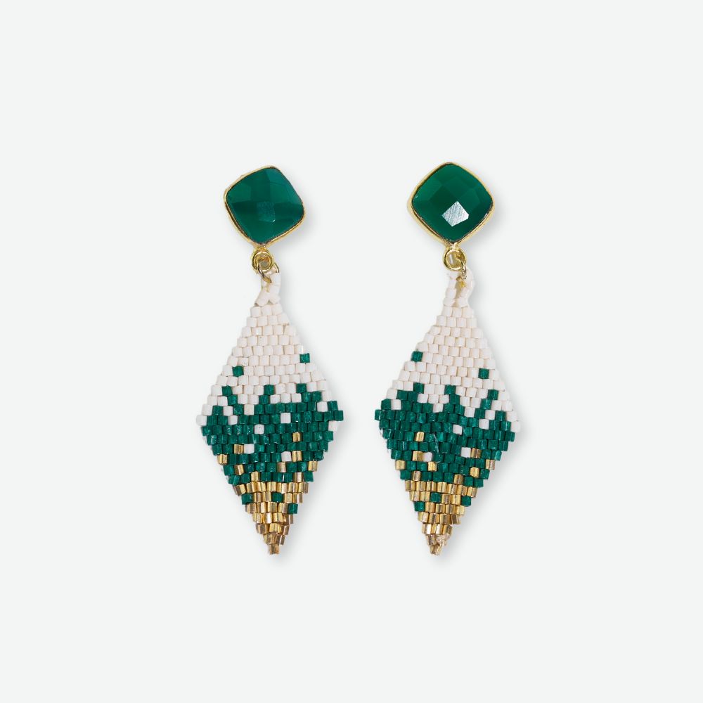 Sky Small Diamond Drop with Semi-Precious Stone Post Earrings Emerald Green Wholesale