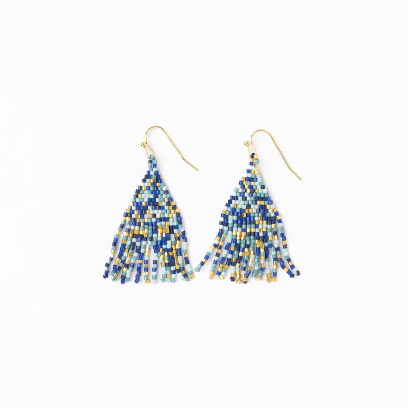 Cassie Mini Confetti Short Fringe Earrings Blue + Gold Wholesale