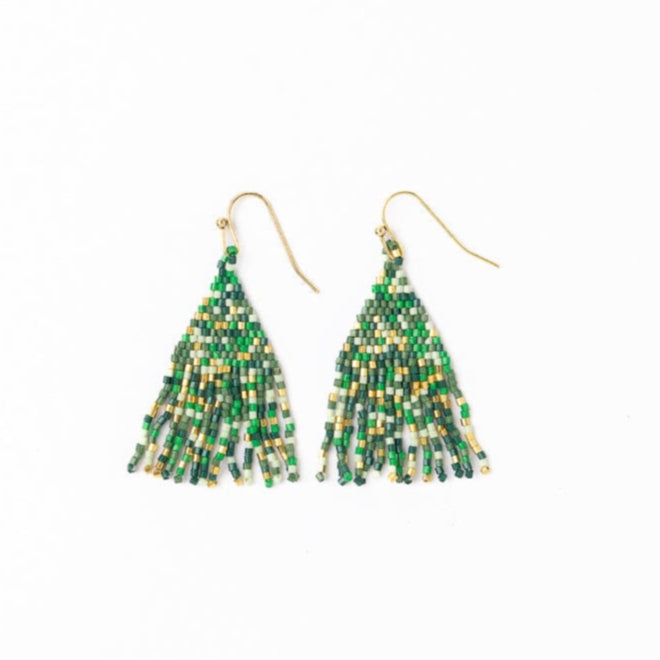 Cassie Mini Confetti Short Fringe Earrings Green + Gold Wholesale