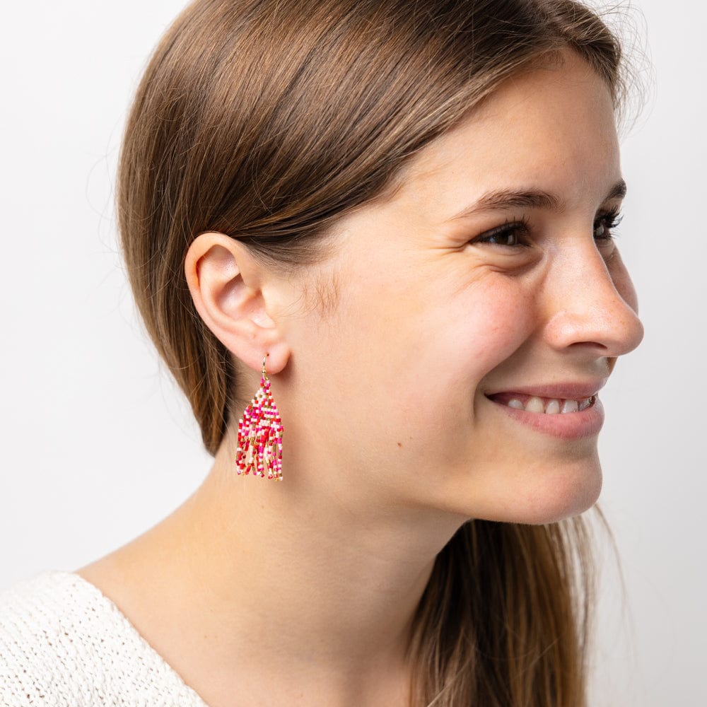 Cassie Mini Confetti Short Fringe Earrings Pink + Gold Wholesale