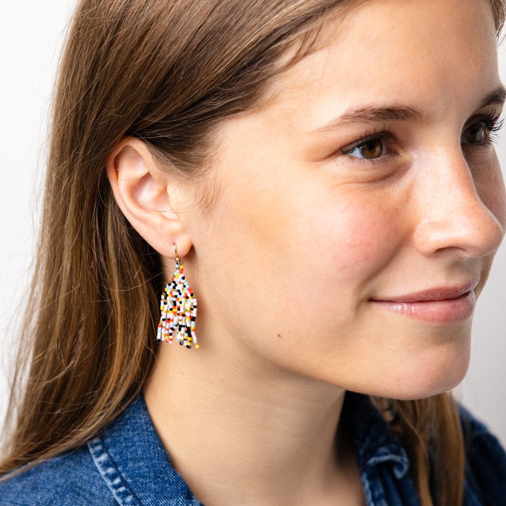 Cassie Mini Confetti Short Fringe Earrings Black Light Blue Lemon