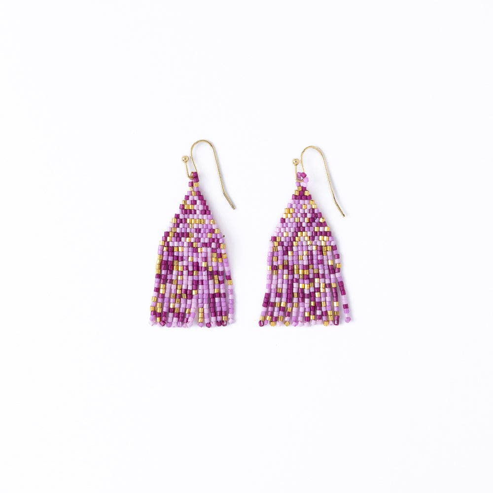 Cassie Mini Confetti Short Fringe Earrings Purple + Gold Wholesale