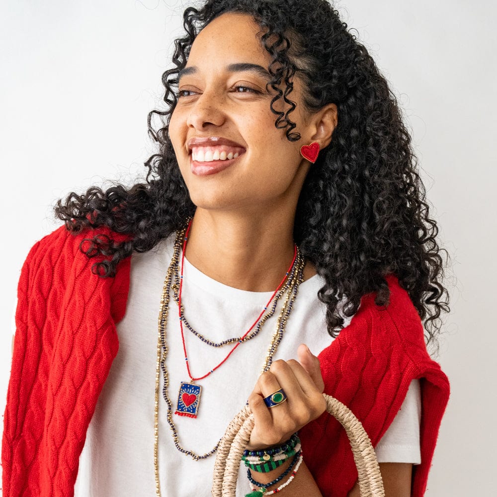 Haddie Heart Post Earrings Red Wholesale