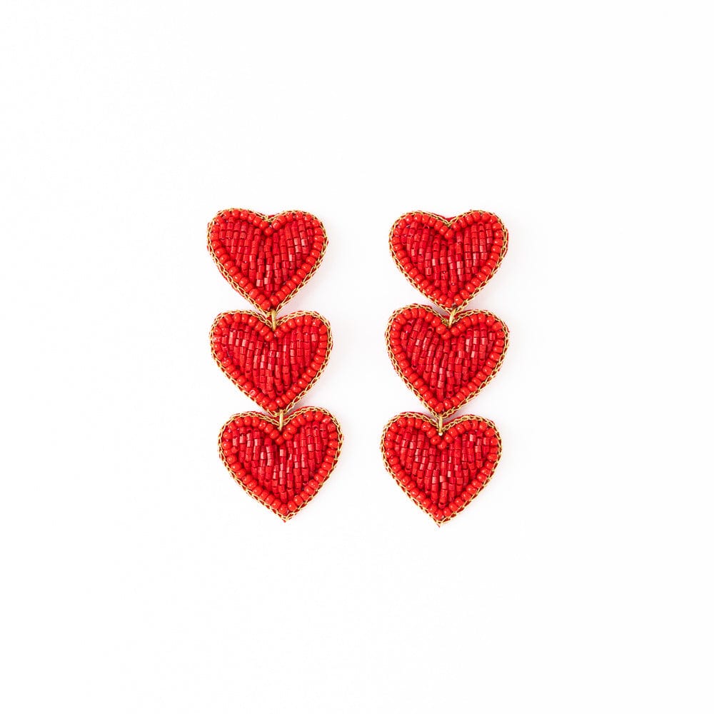 Haddie 3 Heart Drop Earrings Red Wholesale