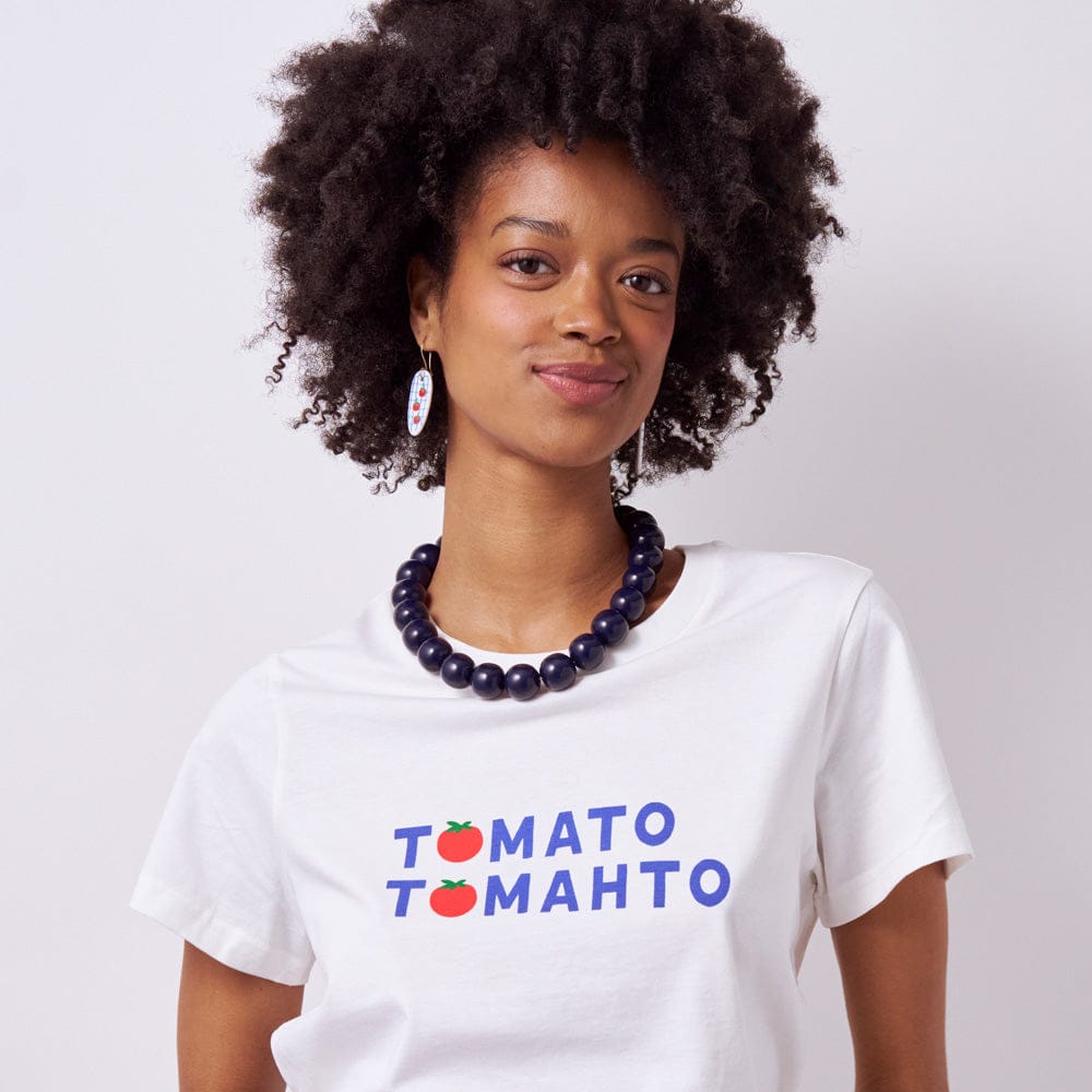 Danielle Oval Ceramic Earrings With Tomatoes + Blue Plaid Wholesale