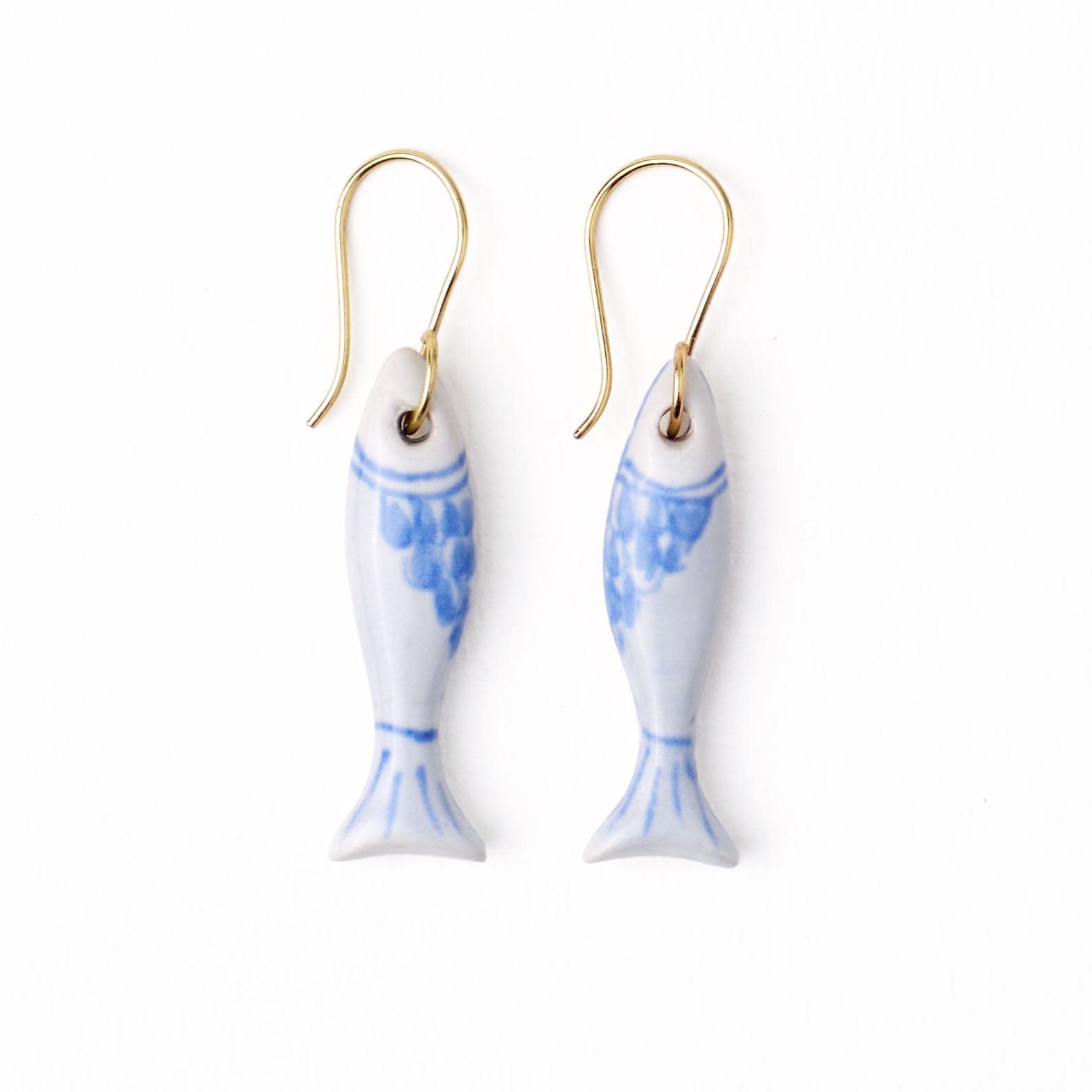 Danielle Fish Ceramic Earrings Blue + White Wholesale