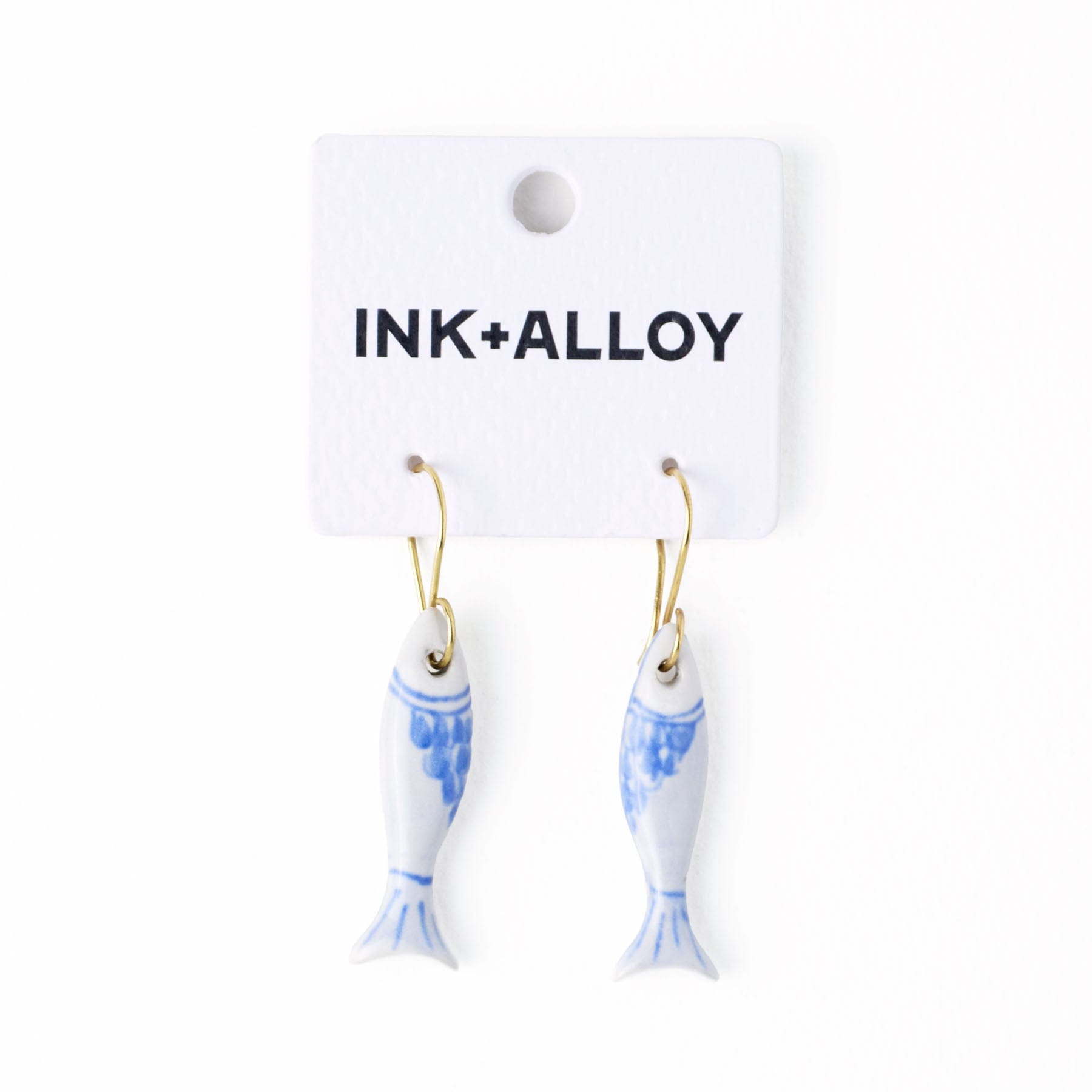 Danielle Fish Ceramic Earrings Blue + White Wholesale