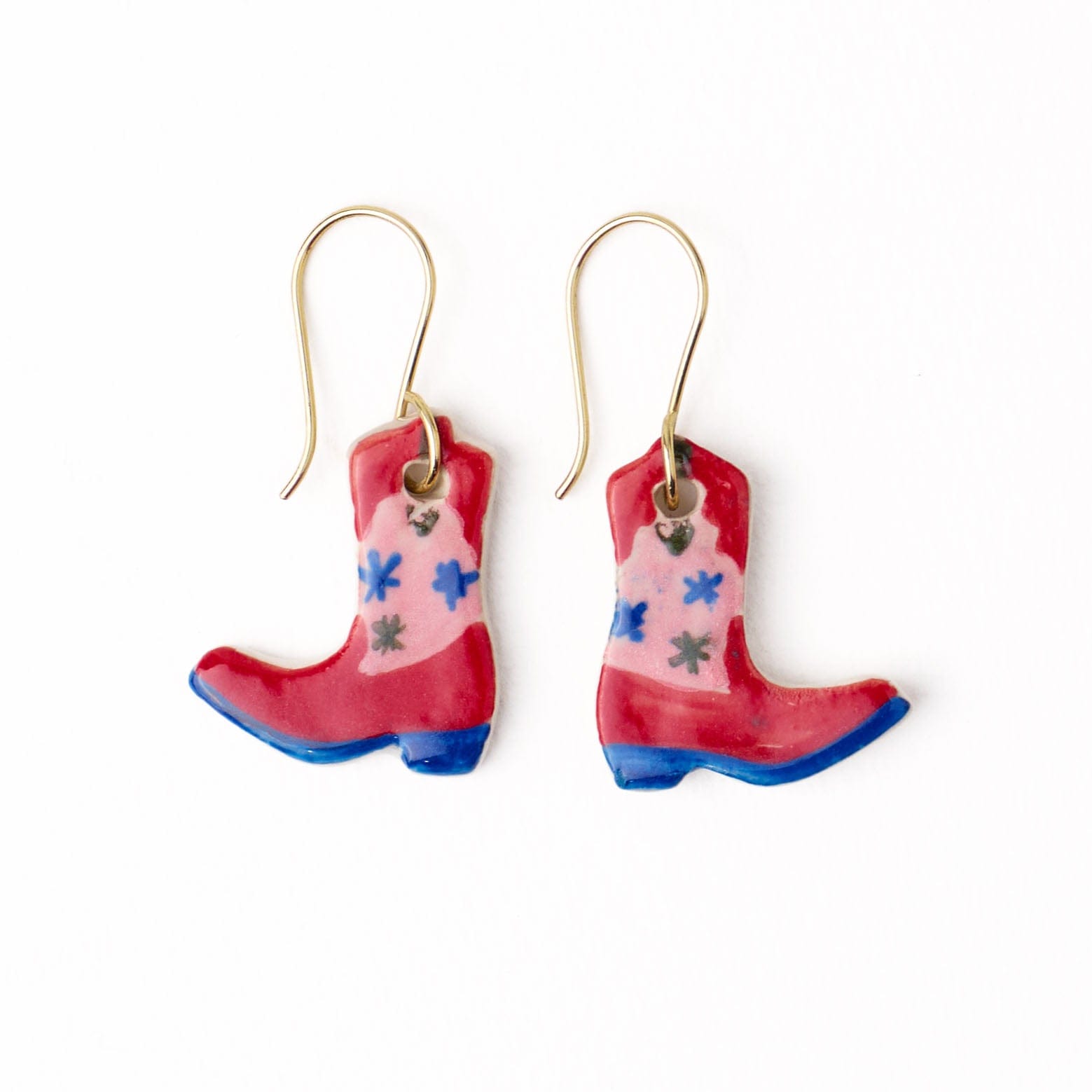 Danielle Cowgirl Boot Ceramic Earrings Pink + Blue Wholesale