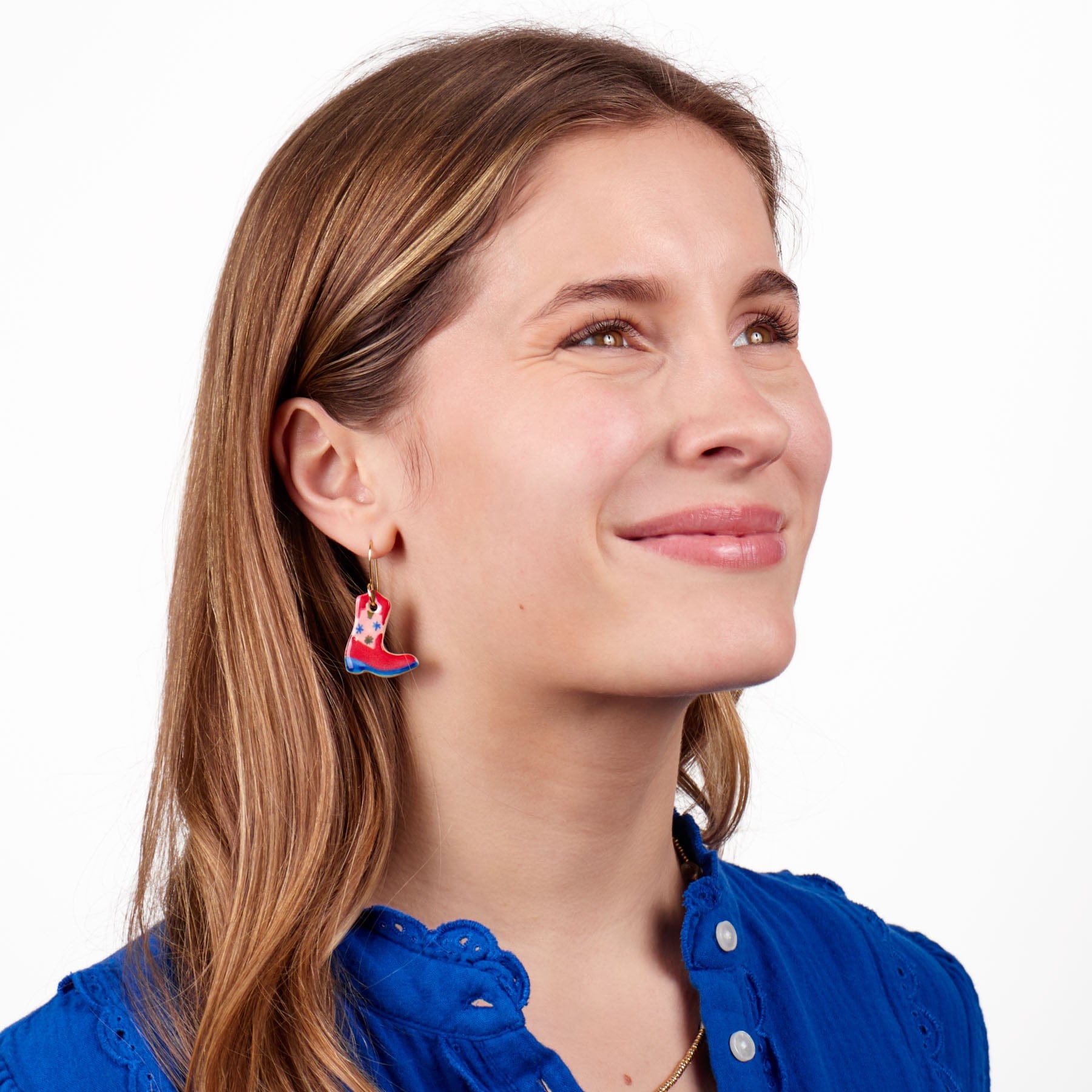 Danielle Cowgirl Boot Ceramic Earrings Pink + Blue Wholesale