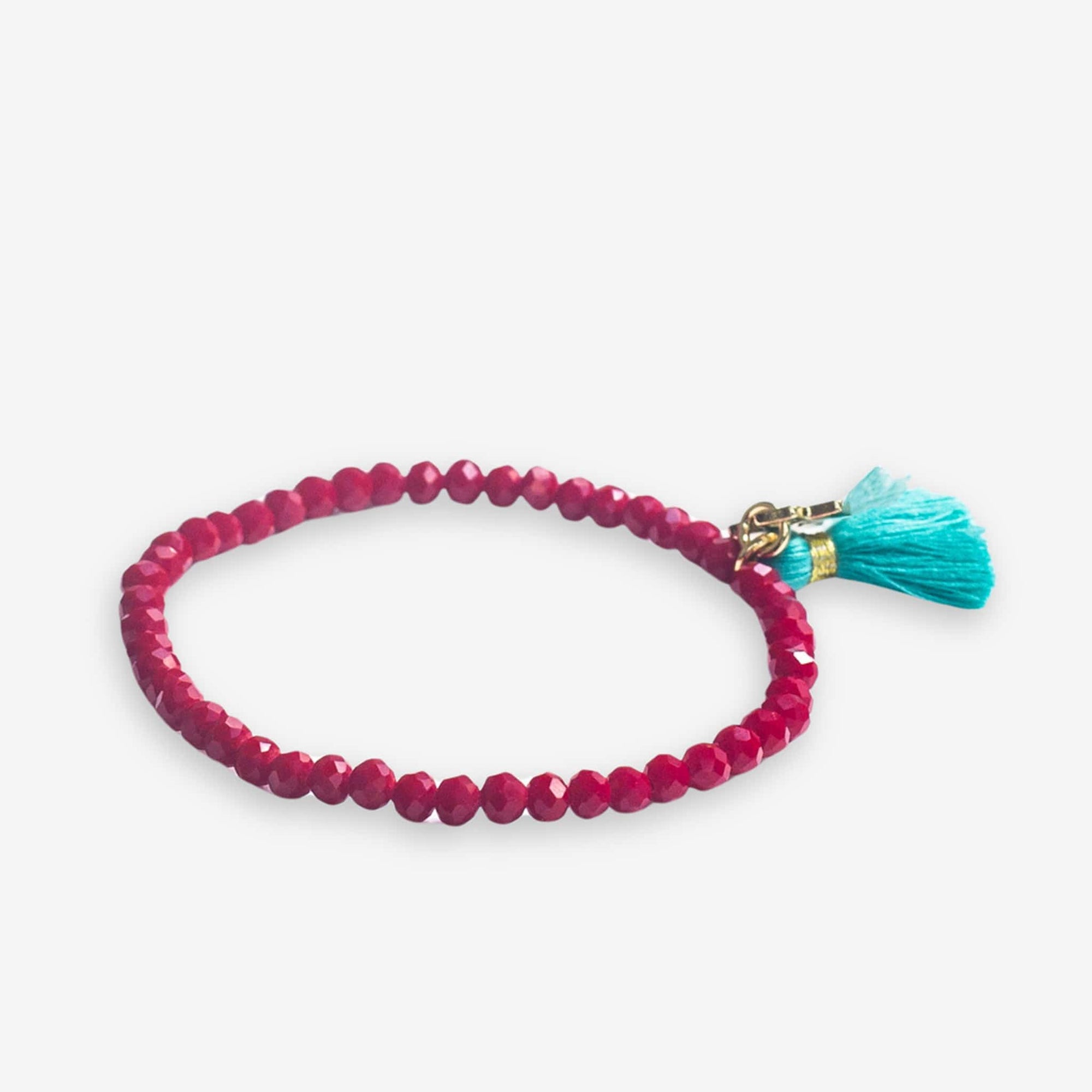 Patsy Solid Crystal Stretch Bracelet With Tassel Maroon Wholesale