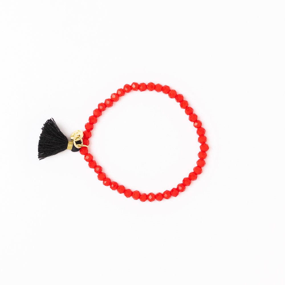 Game Day Crystal Stretch Bracelet With Tassel Red + Black  Wholesale