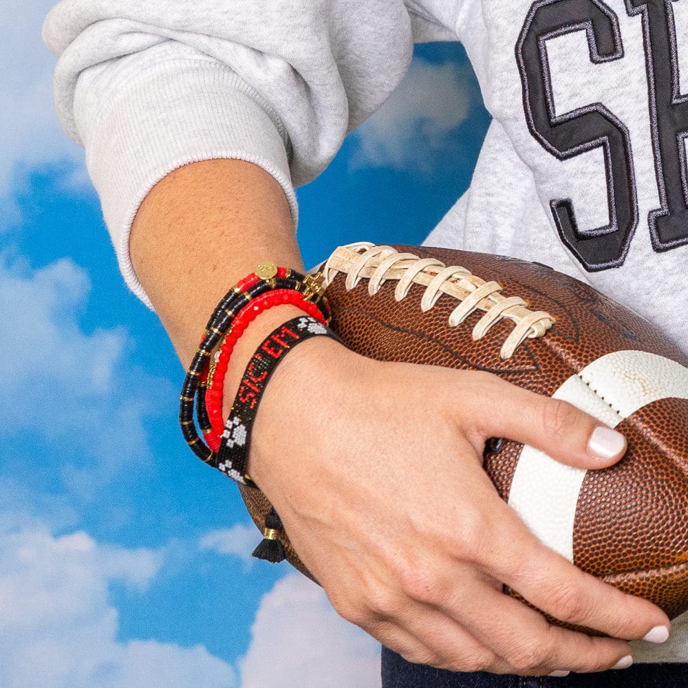 Game Day Crystal Stretch Bracelet With Tassel Red + Black  Wholesale