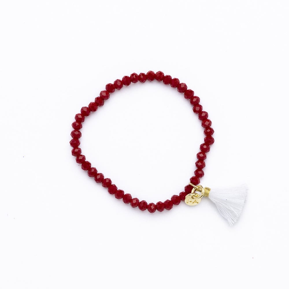 Game Day Crystal Stretch Bracelet With Tassel Maroon + White Wholesale