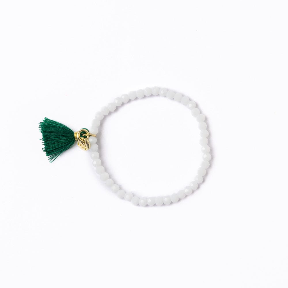 Game Day Crystal Stretch Bracelet With Tassel Green + White Wholesale