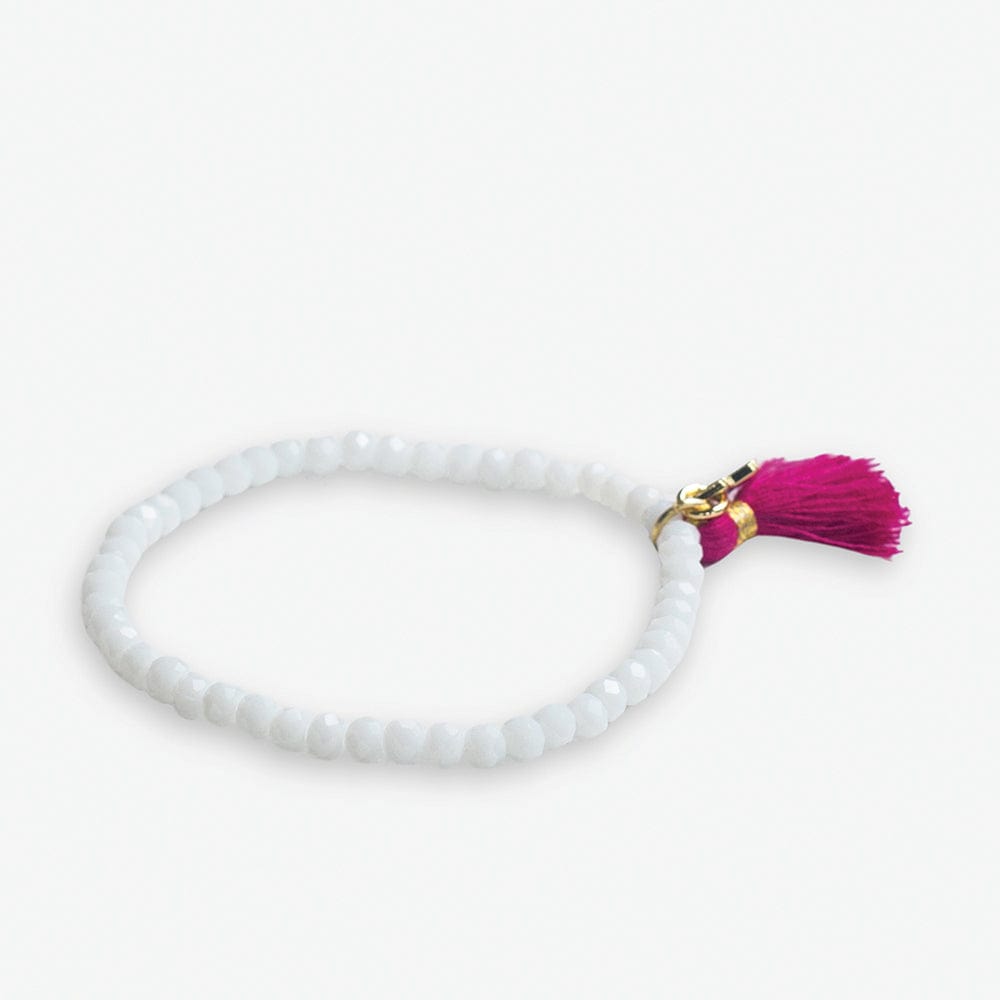 Patsy Solid Crystal Stretch Bracelet With Tassel White Wholesale
