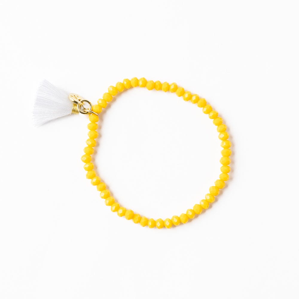 Patsy Solid Crystal Stretch Bracelet With Tassel Yellow