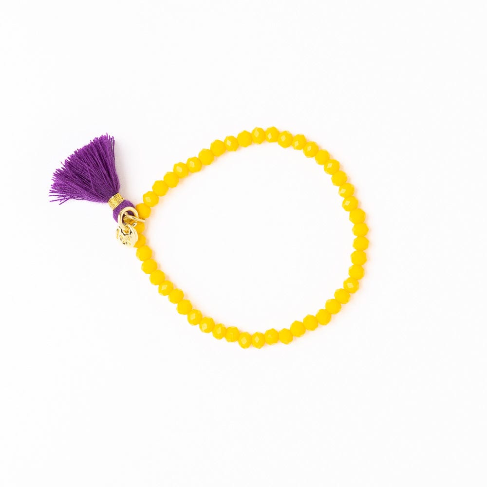 Game Day Crystal Stretch Bracelet With Tassel Purple + Yellow Wholesale