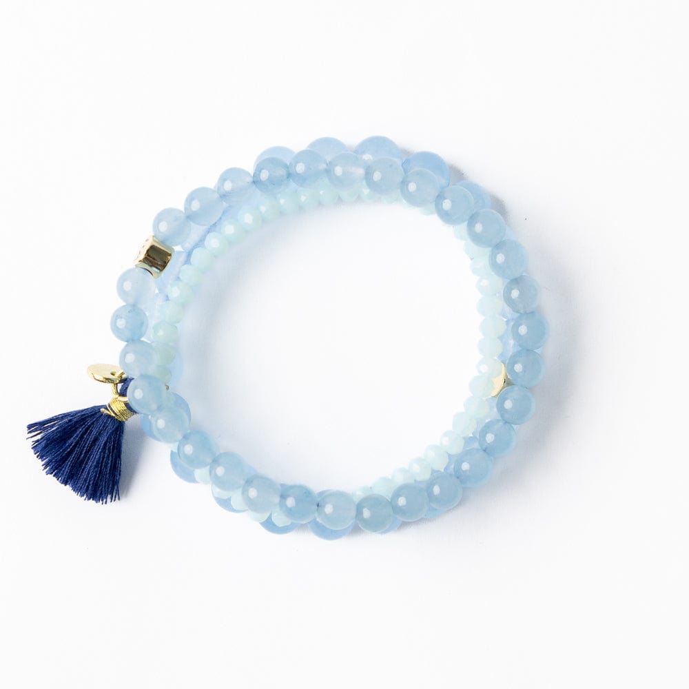 Addison Set Of 3 Stretch Bracelets Glass And Crystal With Bag Sky Blue