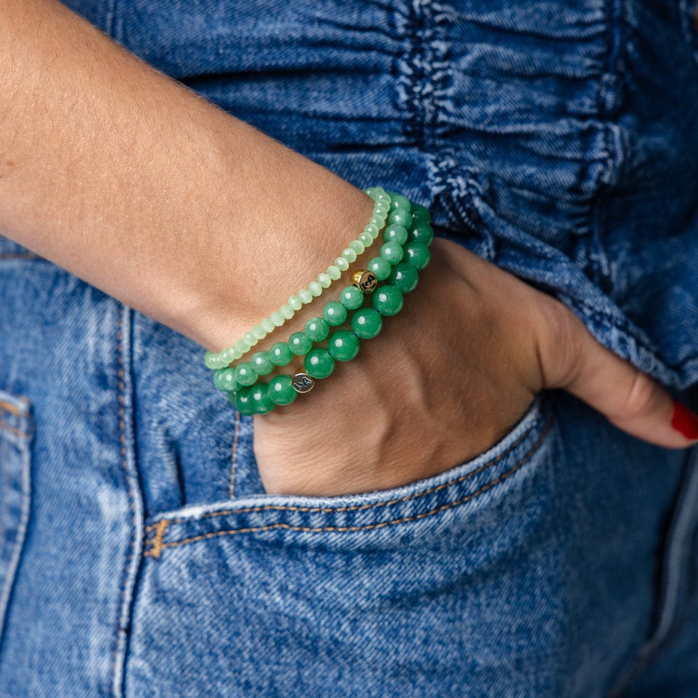 Addison Set Of 3 Stretch Bracelets Glass And Crystal With Bag Jade Green