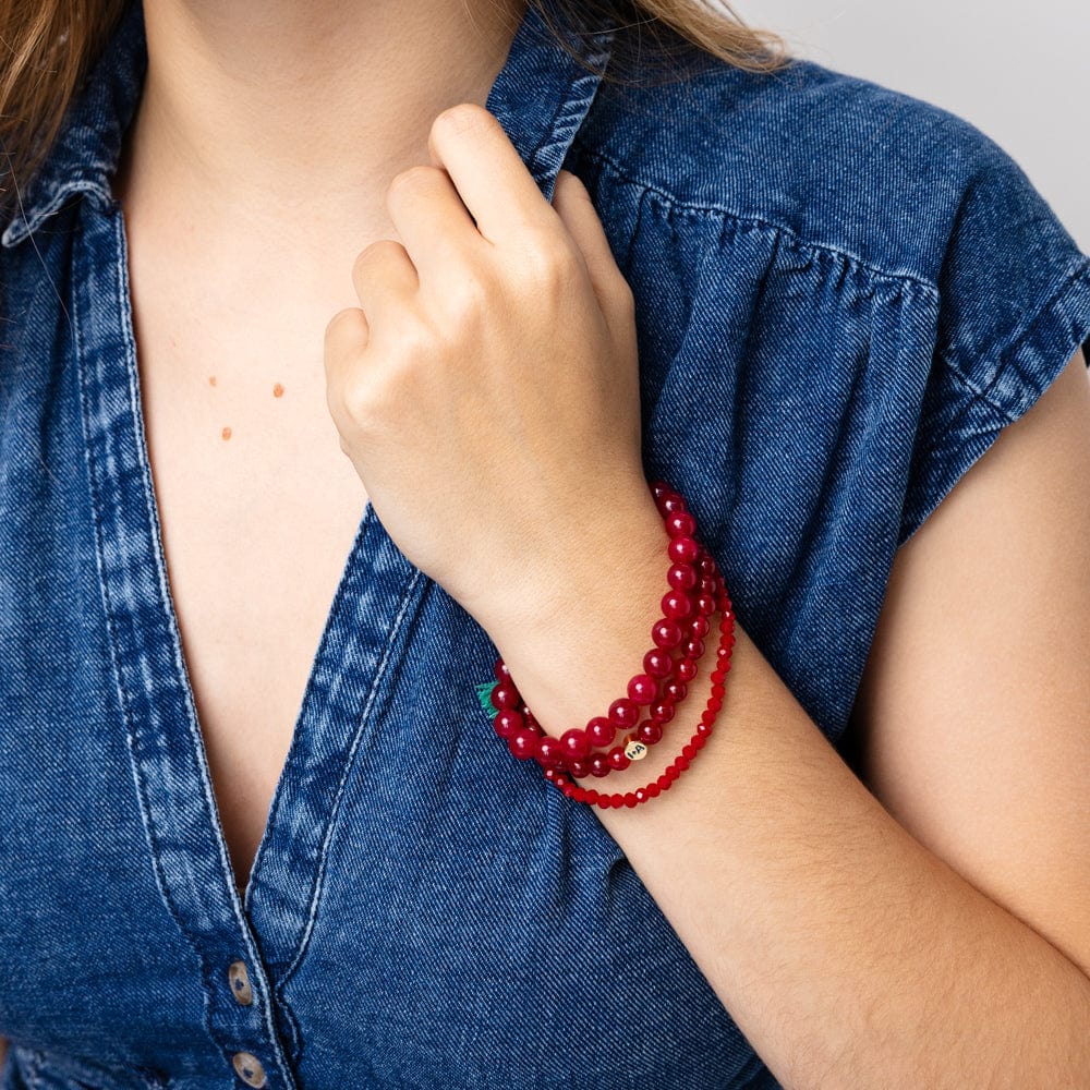 Addison Set Of 3 Stretch Bracelets Glass And Crystal With Bag Raspberry
