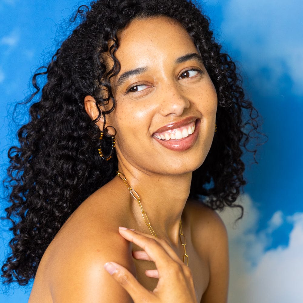 Game Day Crystal Threaded Beads Hoop Earrings Black + Gold Wholesale