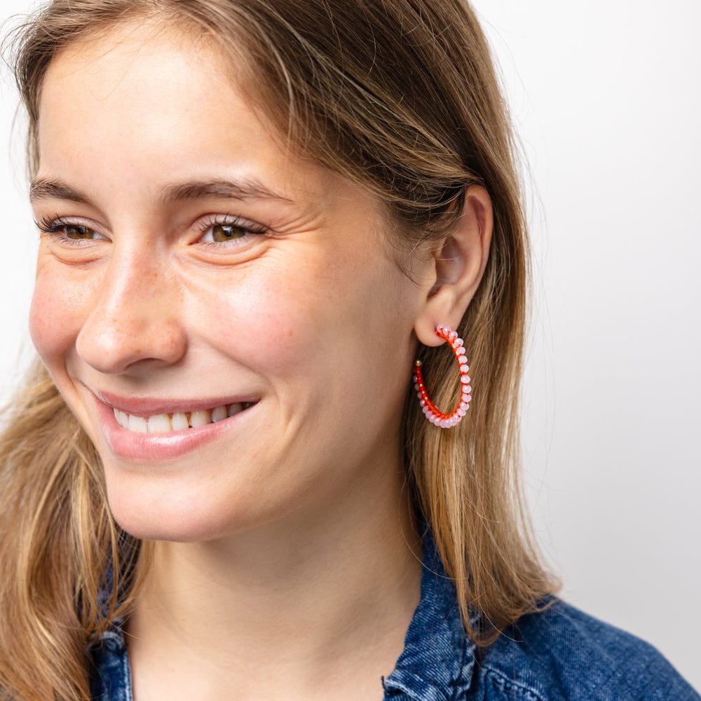 Lillian Crystal Threaded Beads Hoop Pink