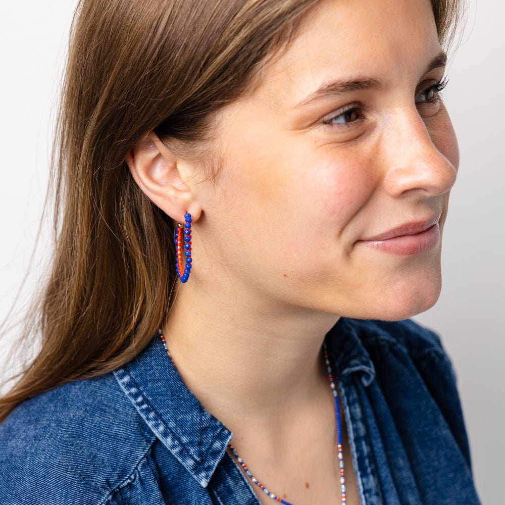 Lillian Crystal Threaded Beads Hoop Royal Blue