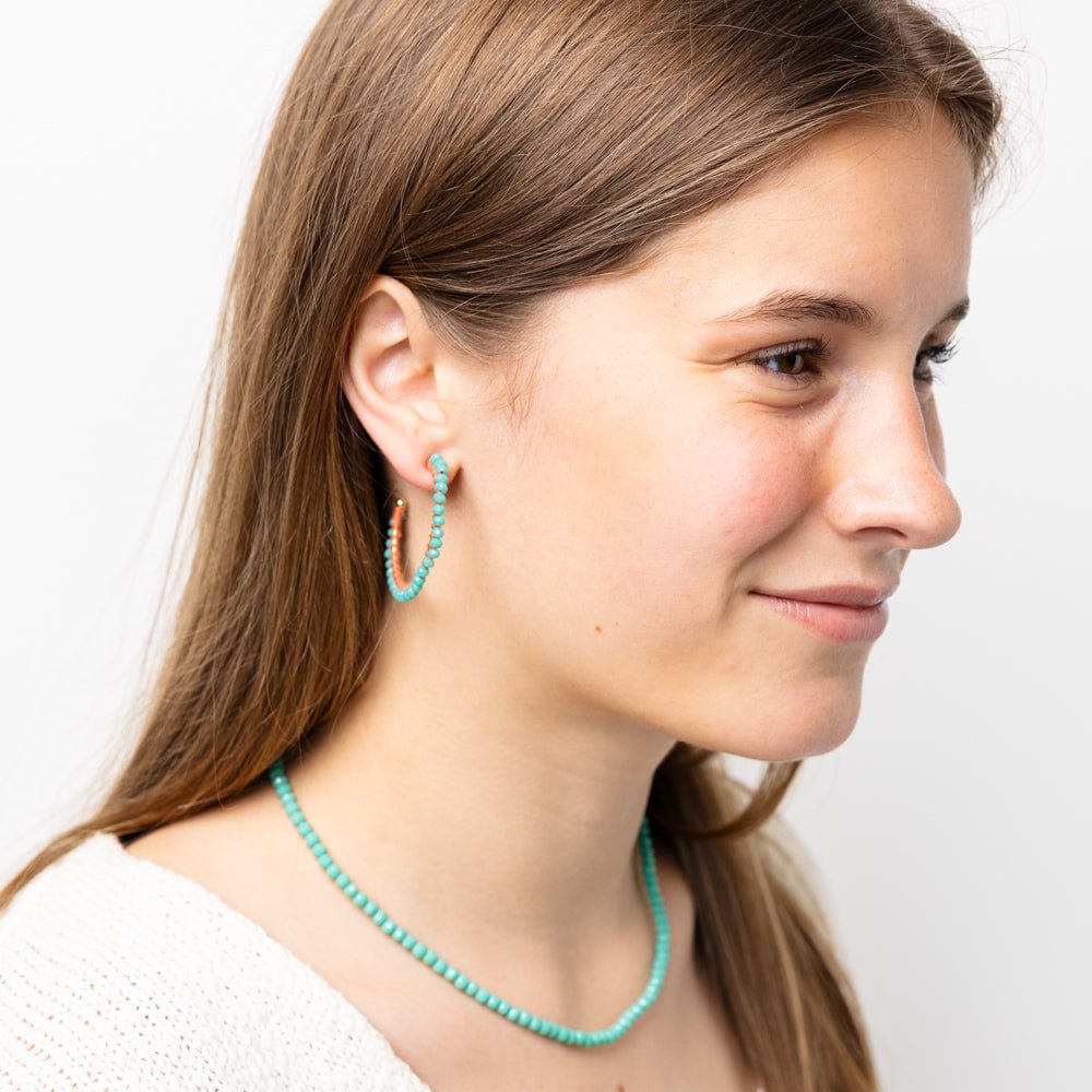 Lillian Crystal Threaded Beads Hoop Turquoise Wholesale
