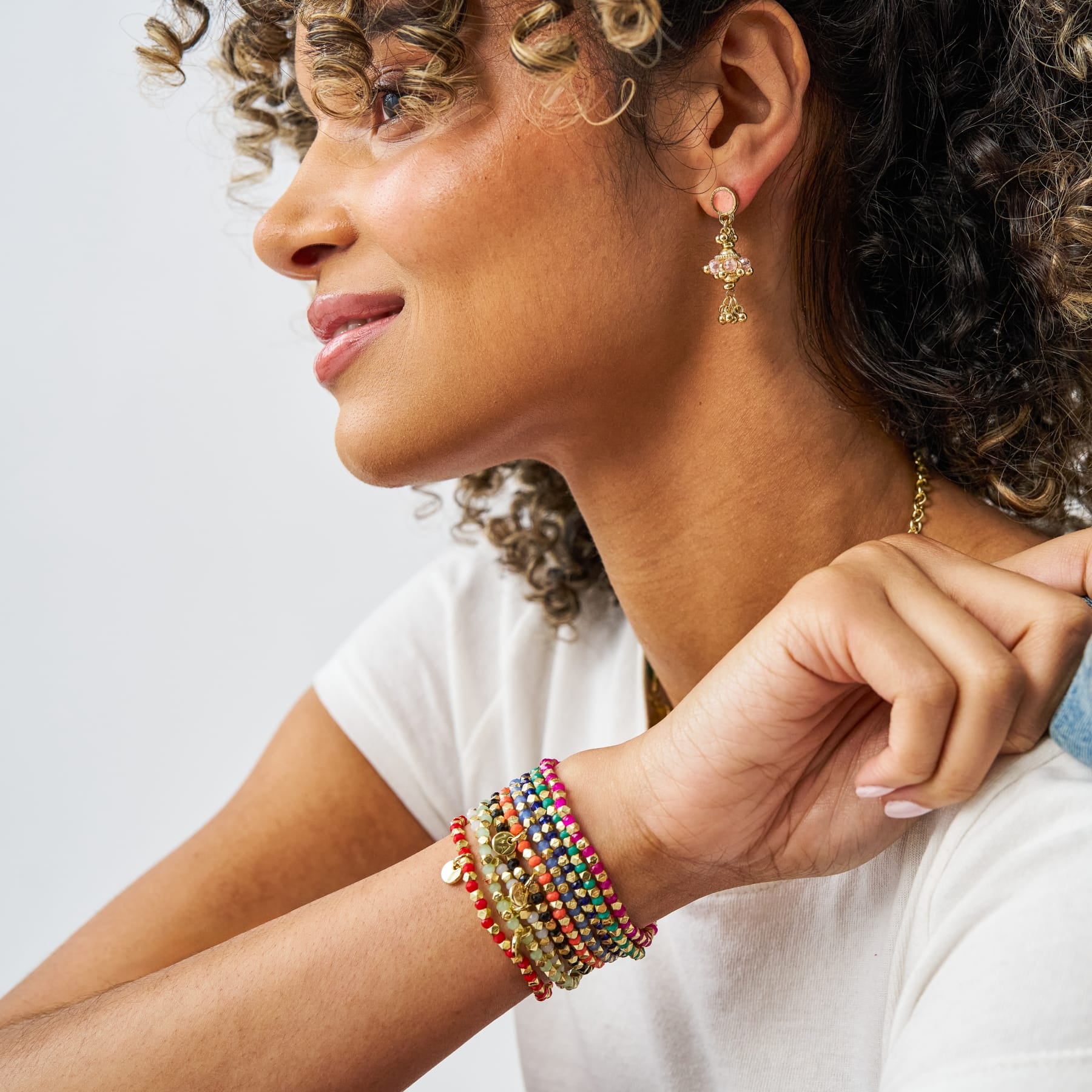 Jeannie Crystal + Enamel Dangle Earrings Coral