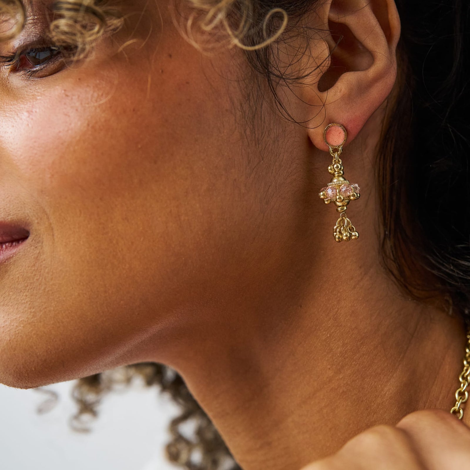 Jeannie Crystal + Enamel Dangle Earrings Coral