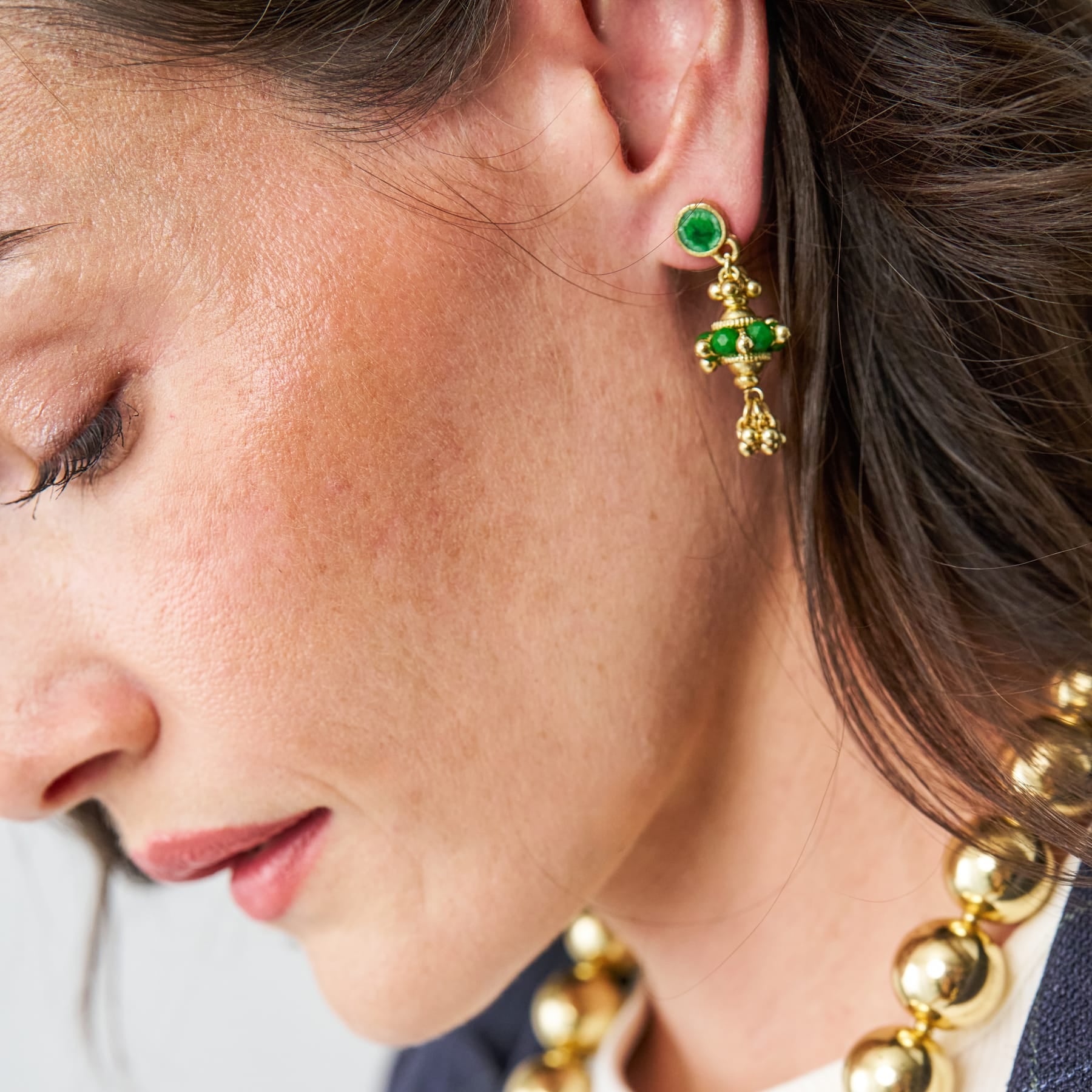Jeannie Crystal + Enamel Dangle Earrings Green