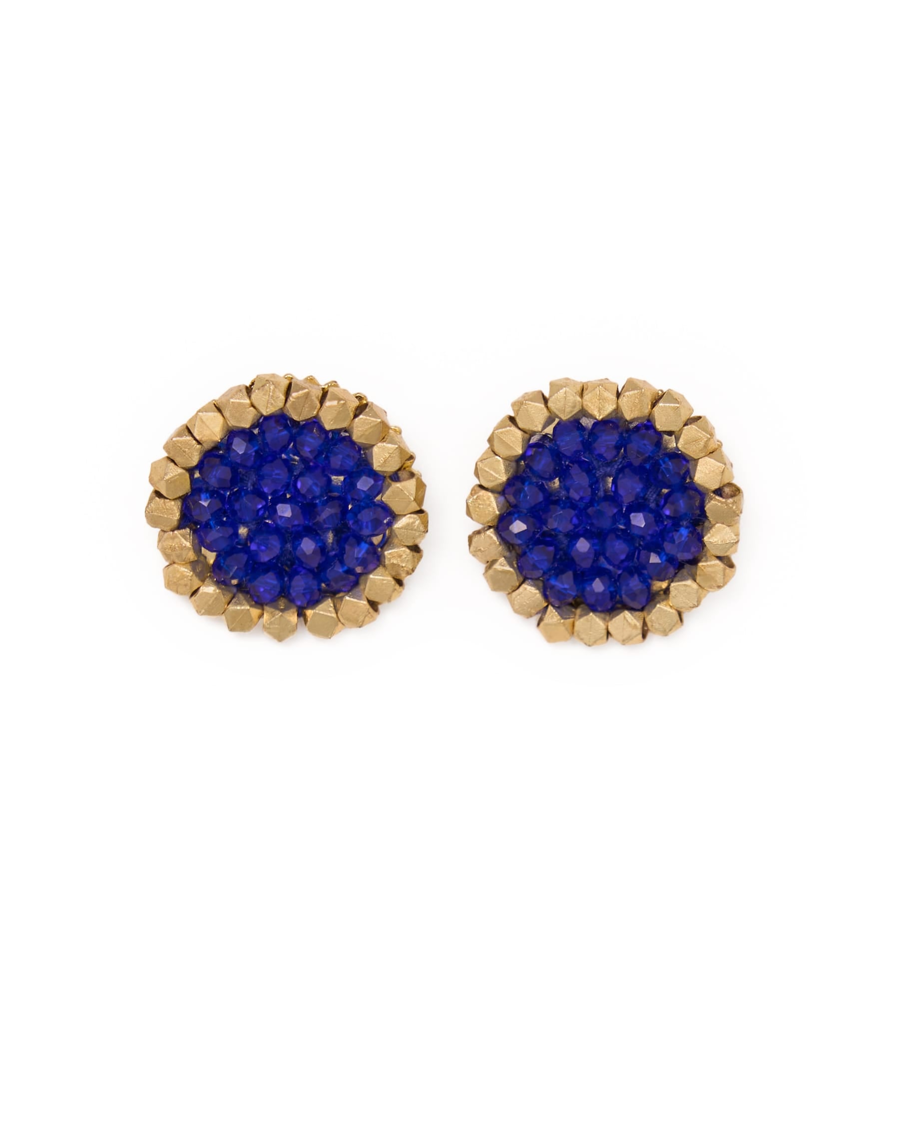 Johannah Crystal + Brass Bead Post Earrings Cobalt