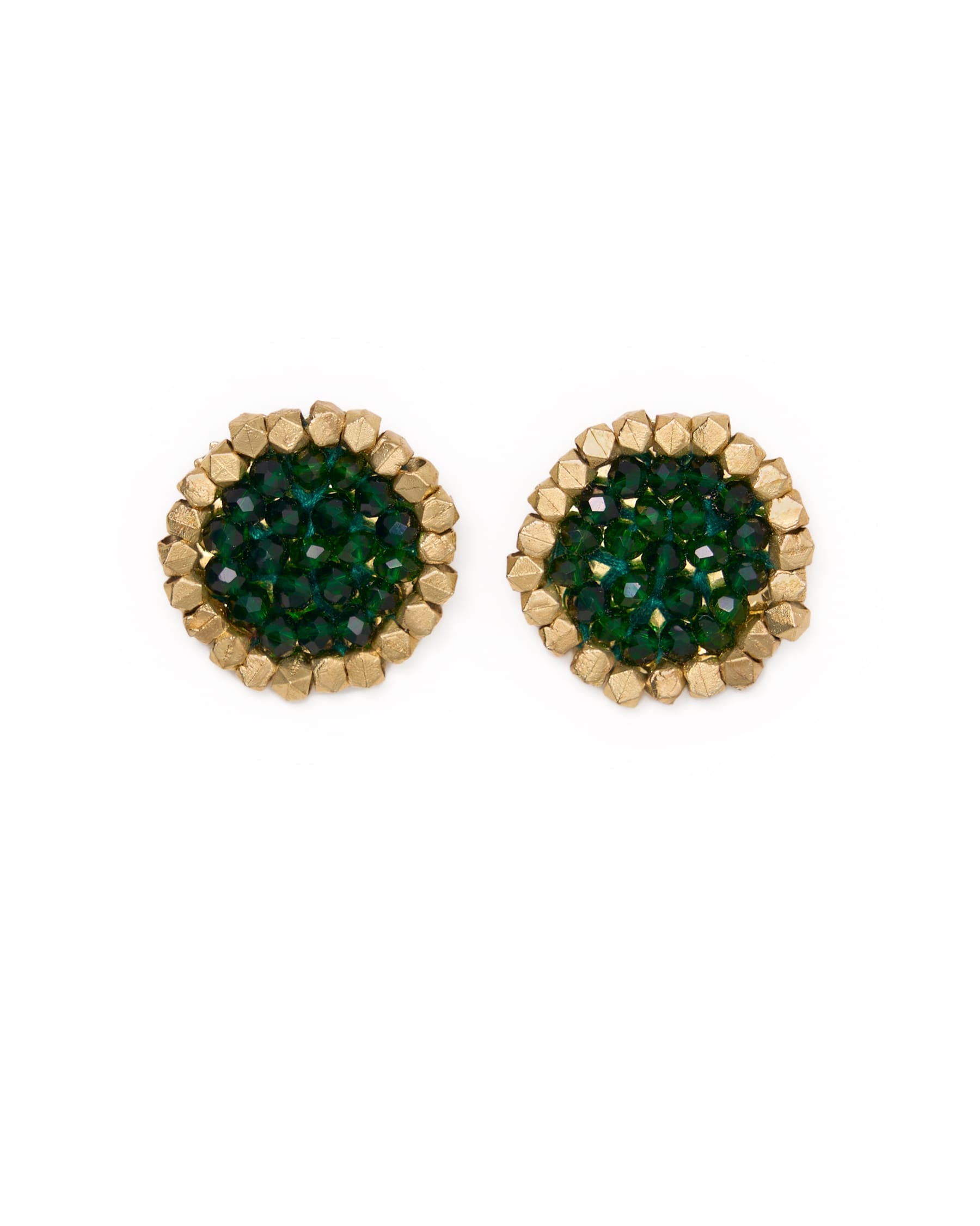 Johannah Crystal + Brass Bead Post Earrings Emerald