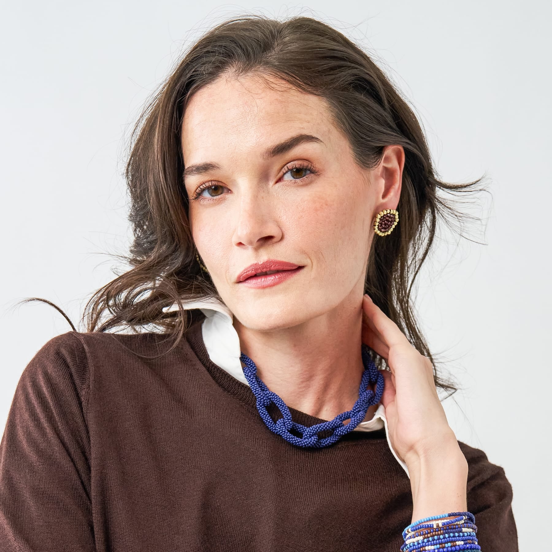 Johannah Crystal + Brass Bead Post Earrings Port