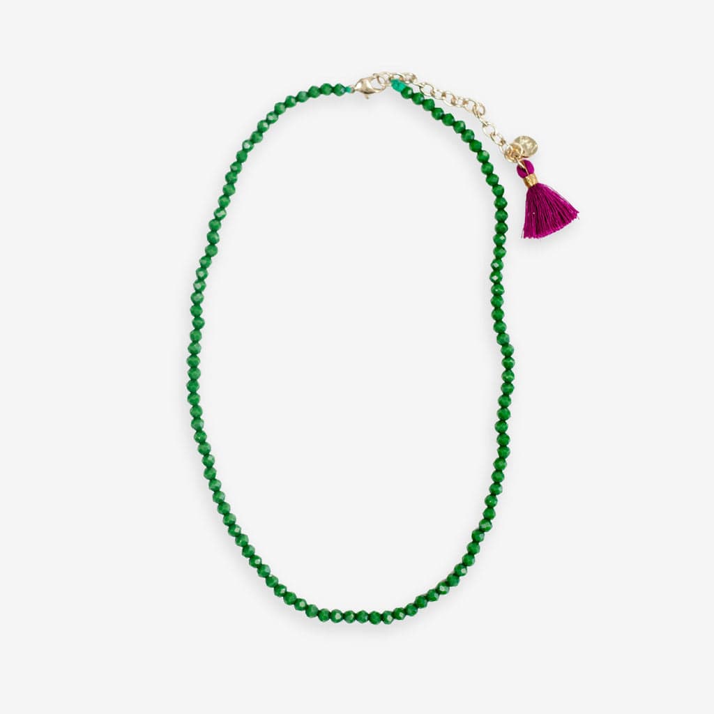 Hayden Solid Single Strand Crystal Necklace With Tassel Emerald Wholesale
