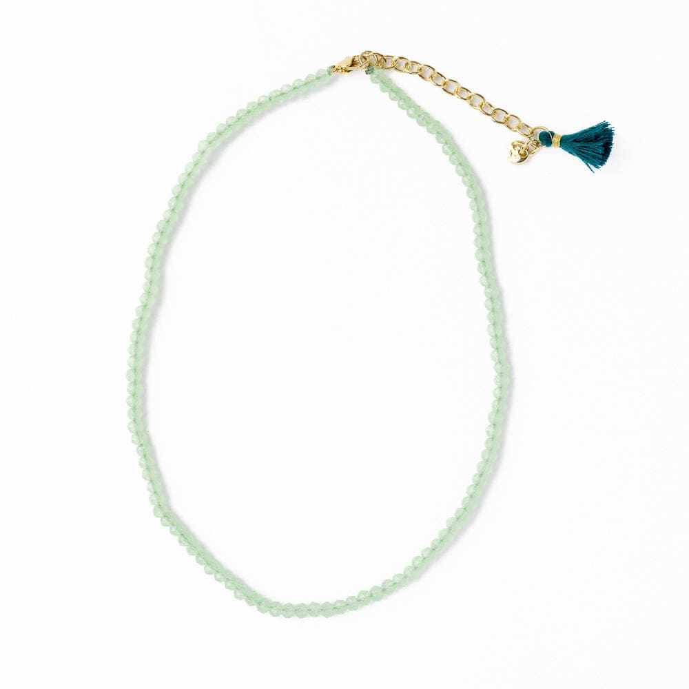 Hayden Solid Single Strand Crystal Necklace With Tassel Mint