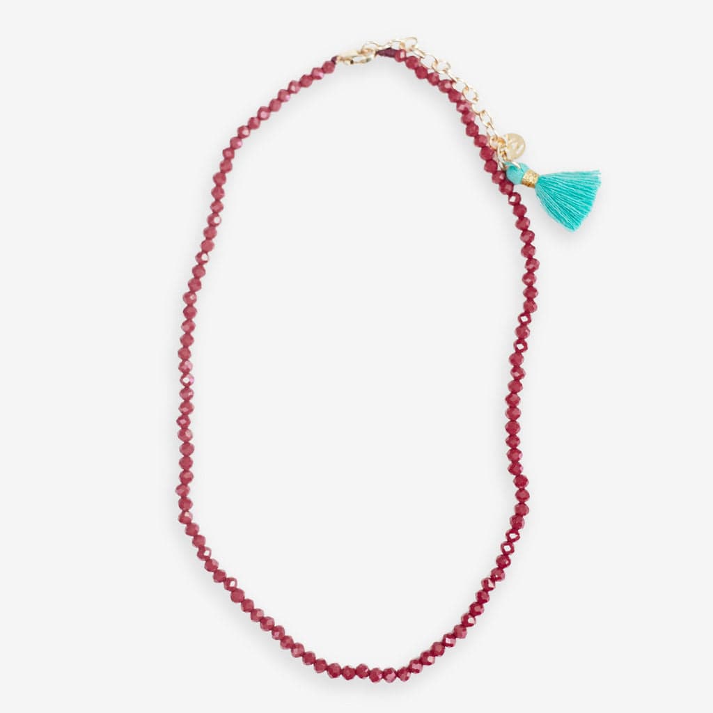 Hayden Solid Single Strand Crystal Necklace With Tassel Maroon Wholesale
