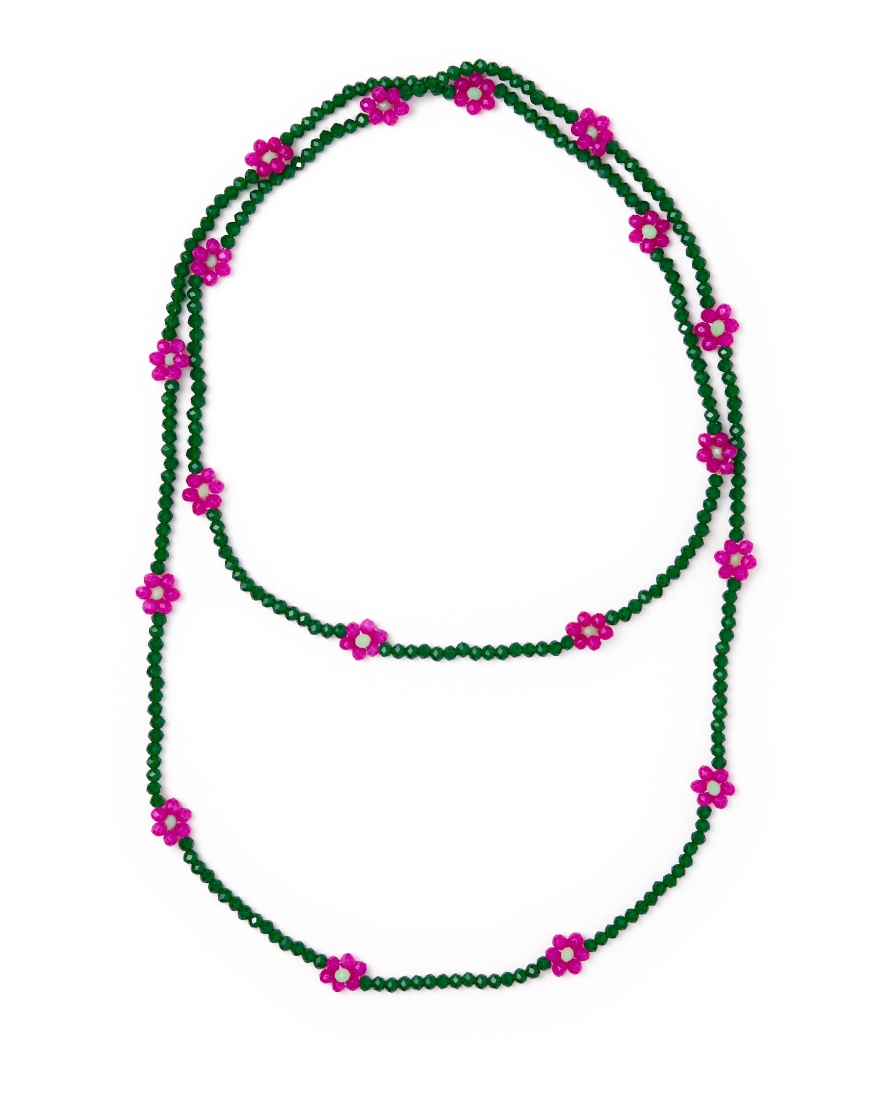 Andie Crystal Beaded Flower Necklace Green