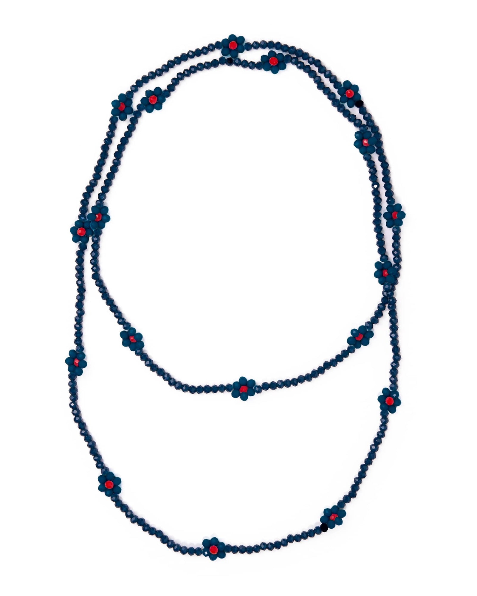 Andie Crystal Beaded Flower Necklace Navy