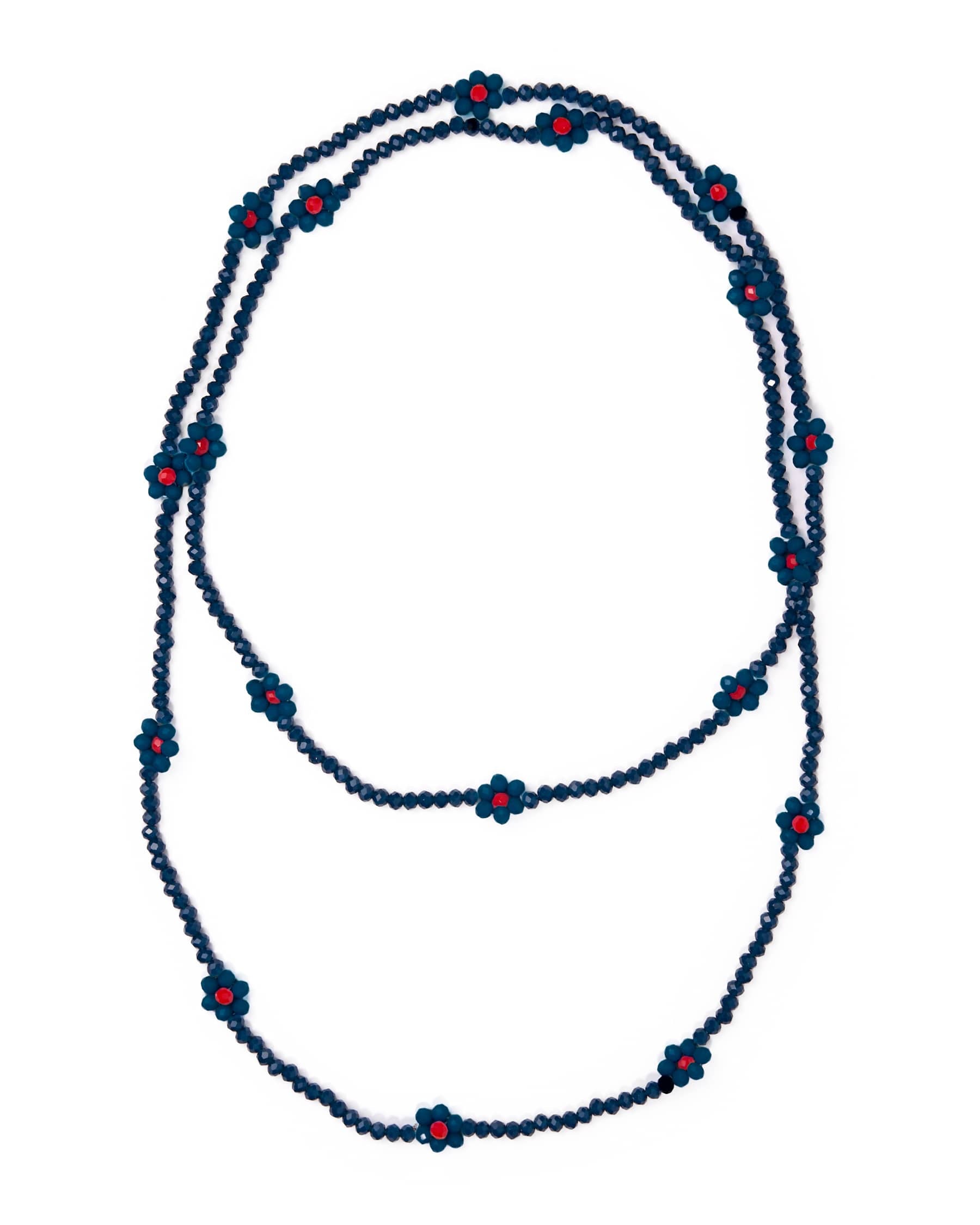 Andie Crystal Beaded Flower Necklace Navy
