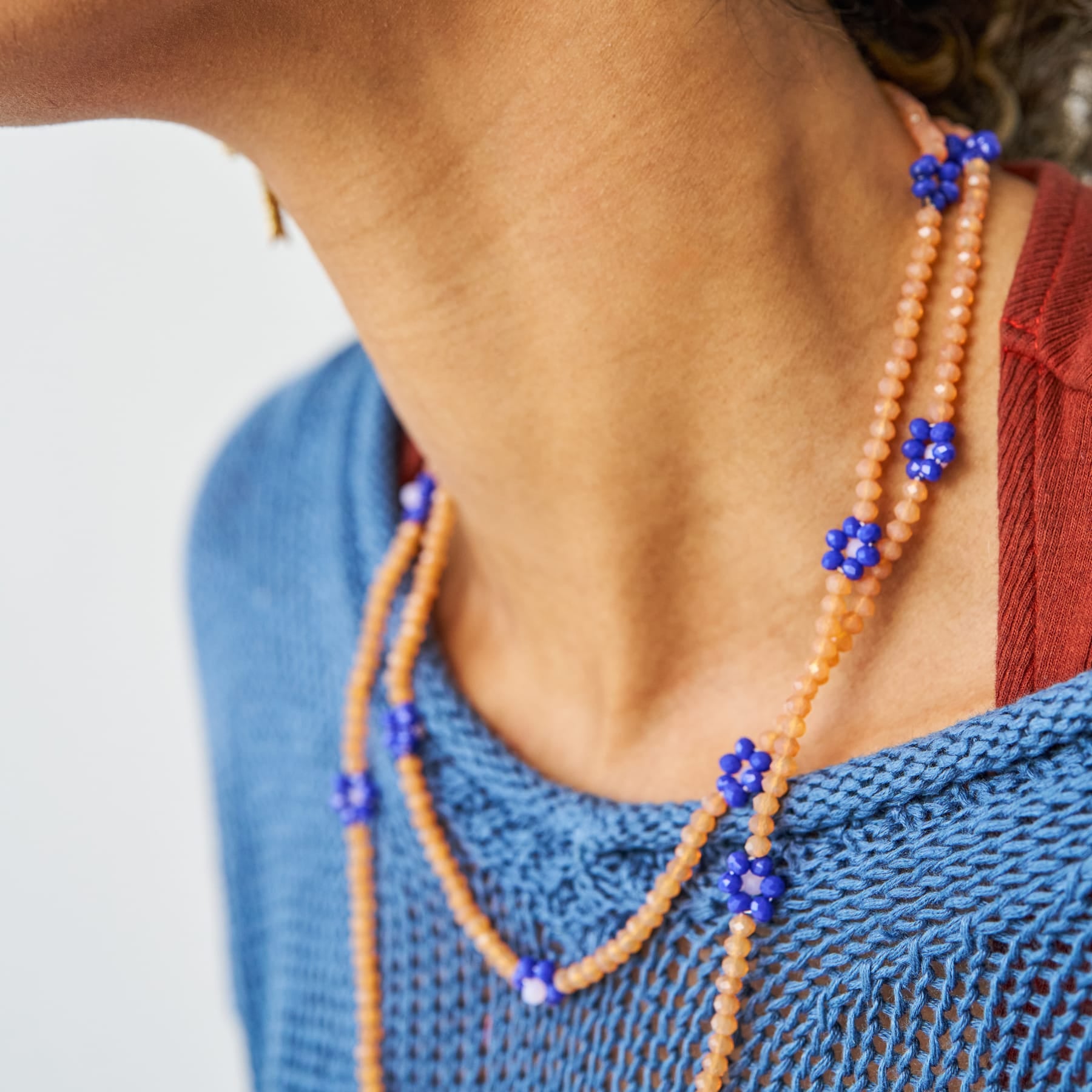 Andie Crystal Beaded Flower Necklace Peach