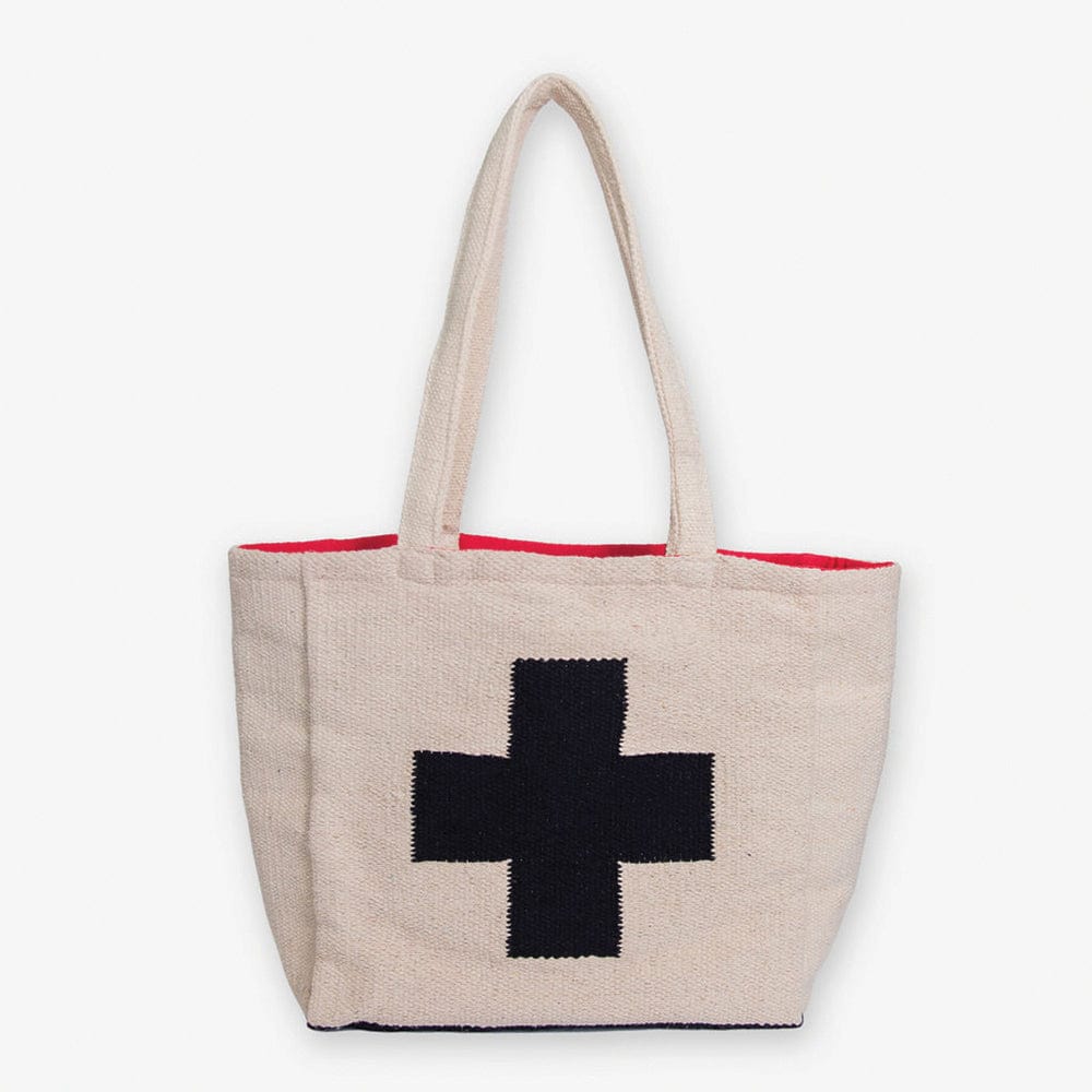 Romy Cross Dhurrie Tote Natural/Black Wholesale