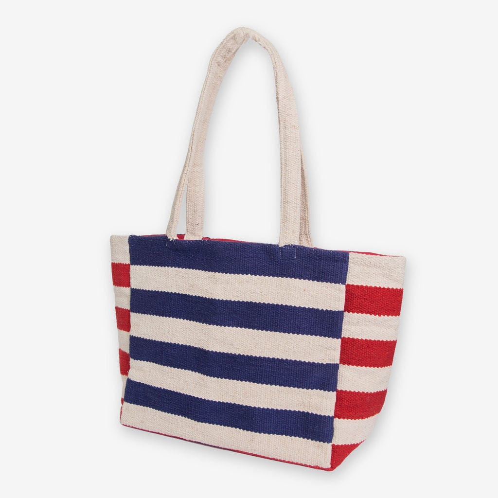 Romy Horizontal Striped Dhurrie Tote Royal Blue/Red Wholesale