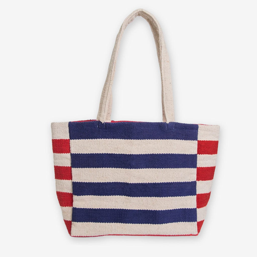 Romy Horizontal Striped Dhurrie Tote Royal Blue/Red Wholesale