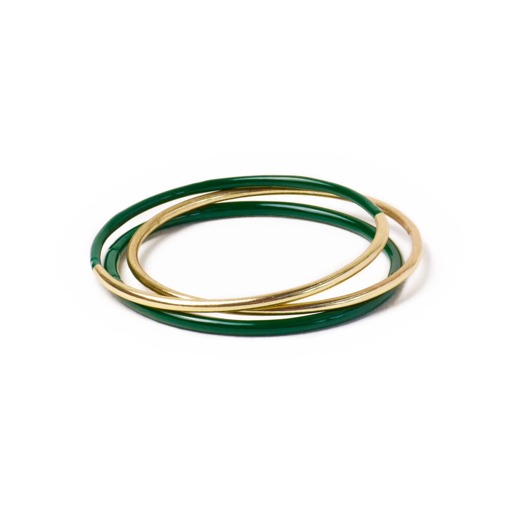 Diane Bangles Set of 3 Green Enamel + Brass Wholesale