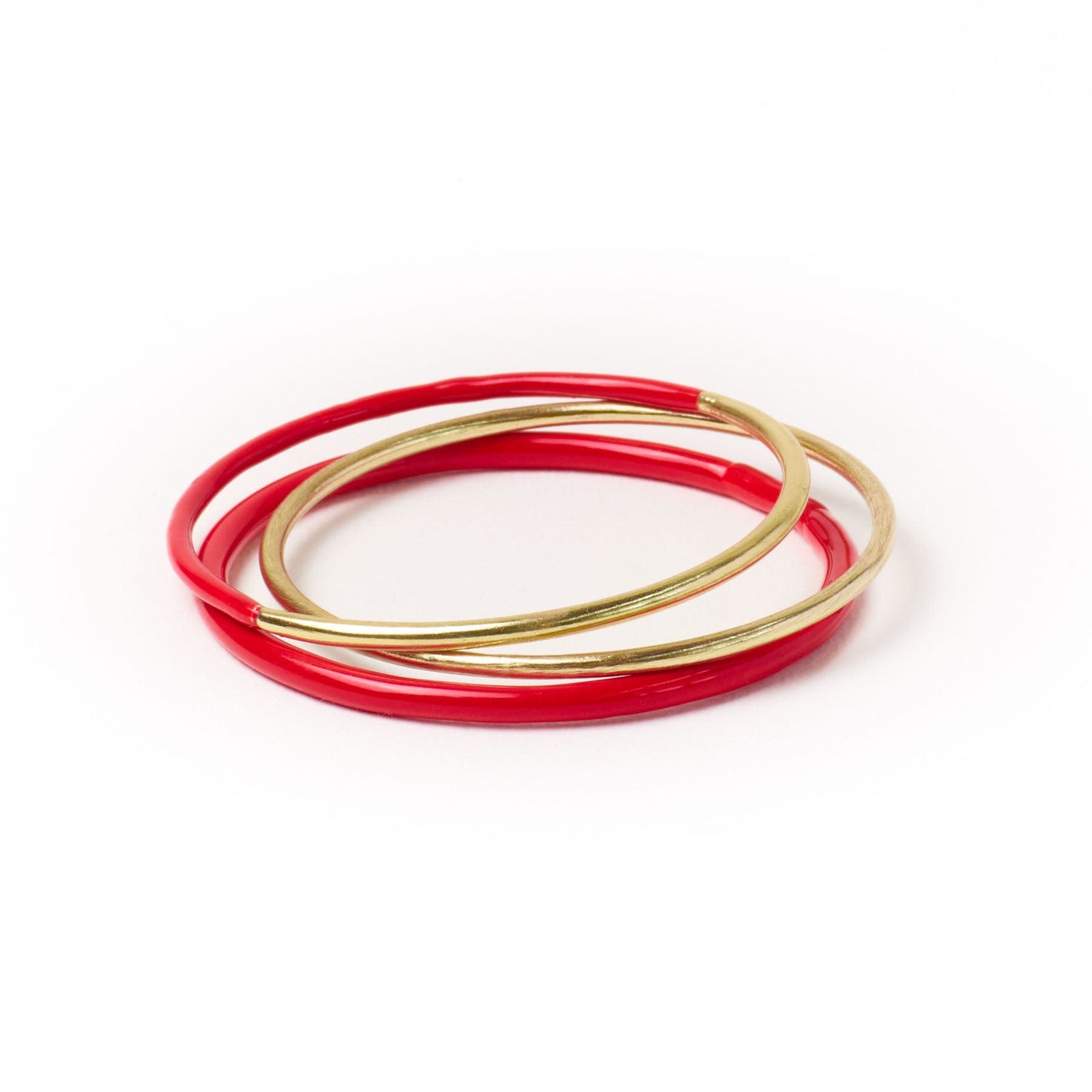 Diane Bangles Set of 3 Red Enamel + Brass Wholesale