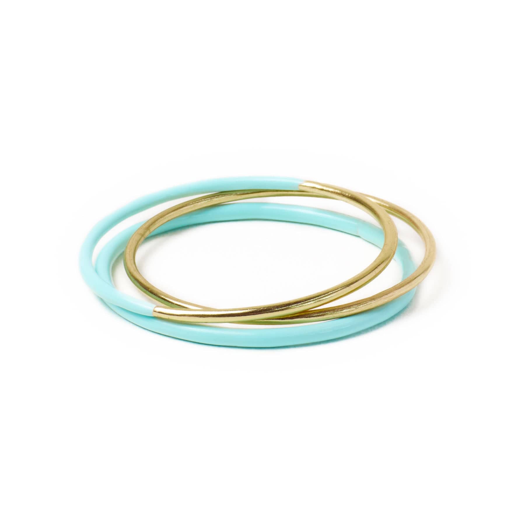 Diane Bangles Set of 3 Aqua Enamel + Brass Wholesale